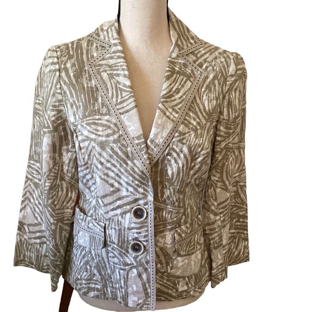 NEW Canvasbacks Linen Jungle Print Normcore Blazer Size 6 Career/Casual NWOT